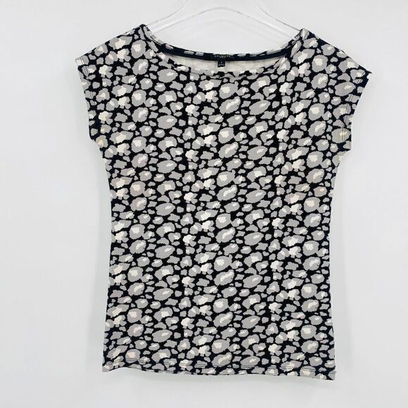 Talbots Size P XSP Black & Gray Printed Boat Neck Short Sleeve Jersey Knit Top - Picture 1 of 9